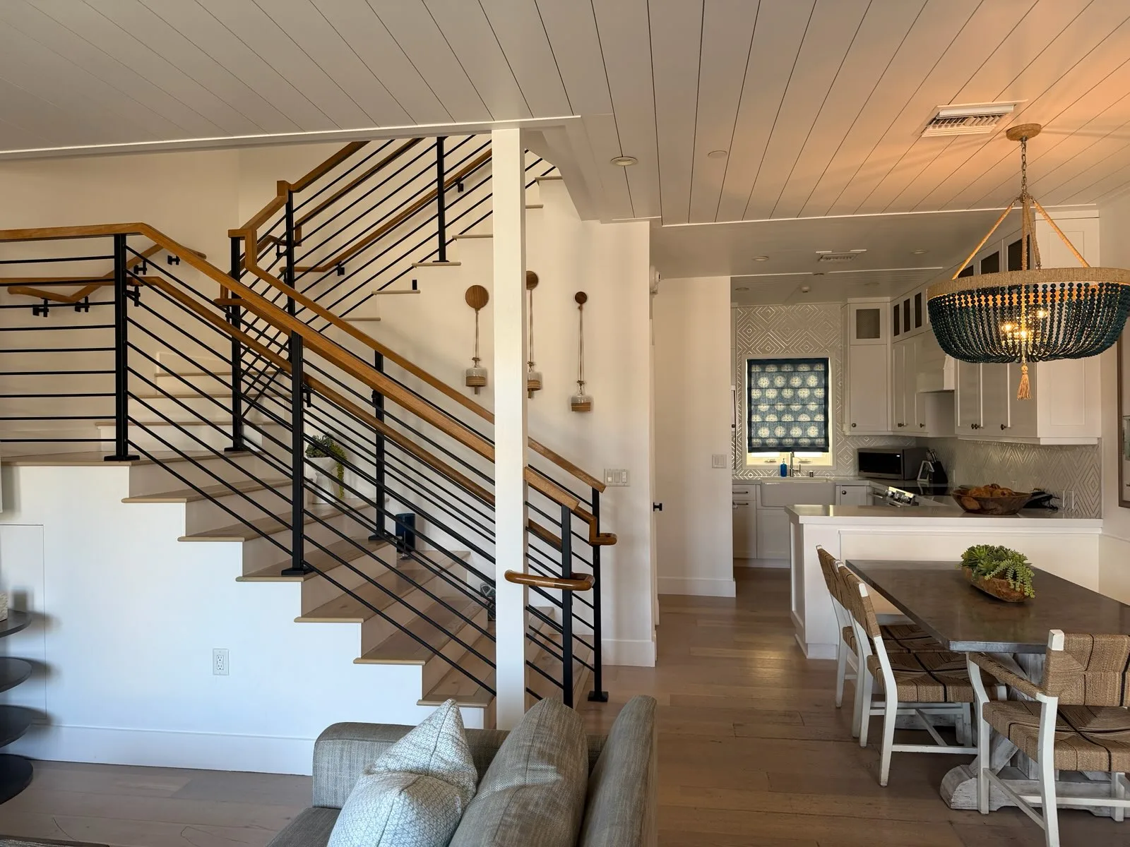 Cottage living room with kitchen and dining area